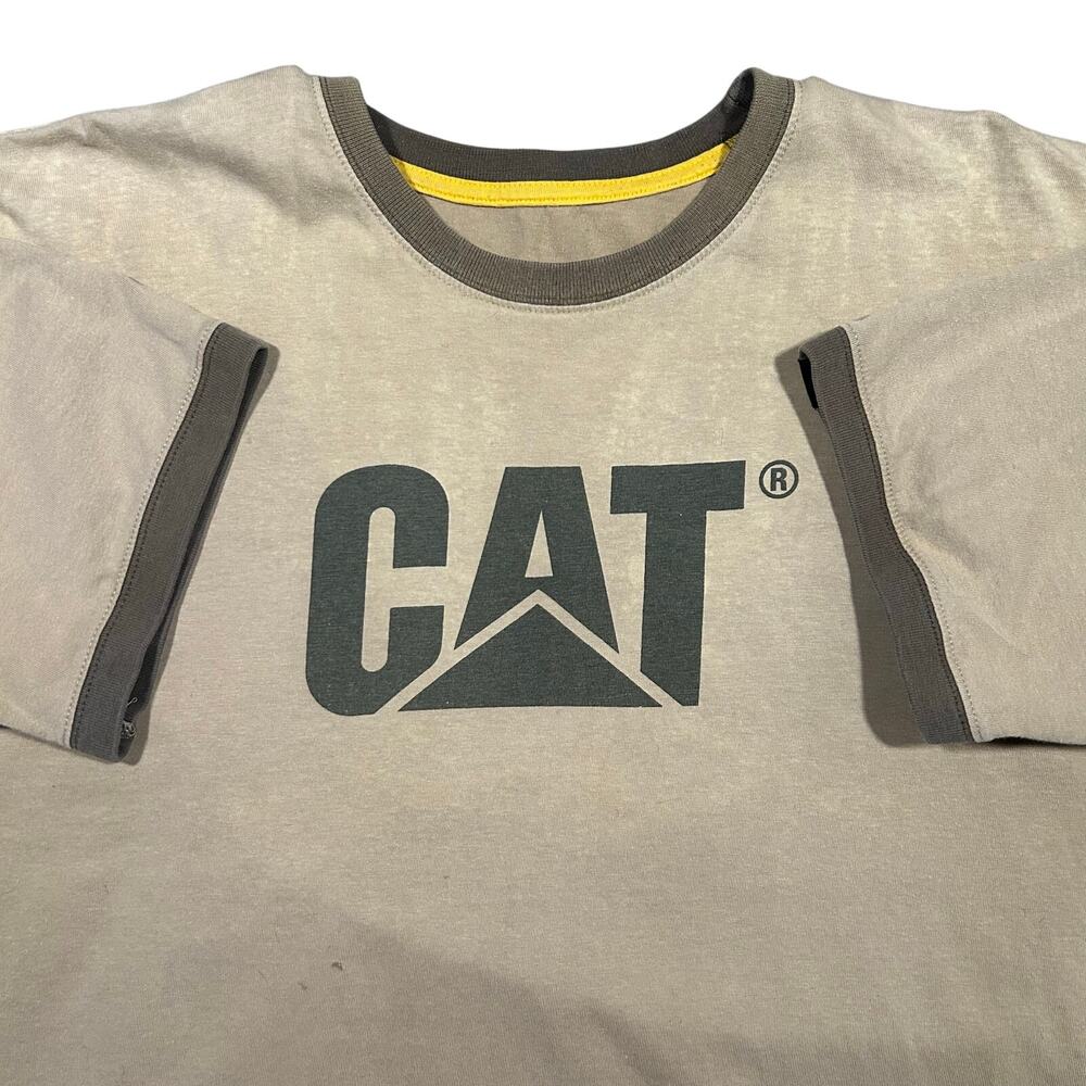 Y2K Cat T-Shirt XL Work Wear Ringer Graphic Faded Distressed Mens